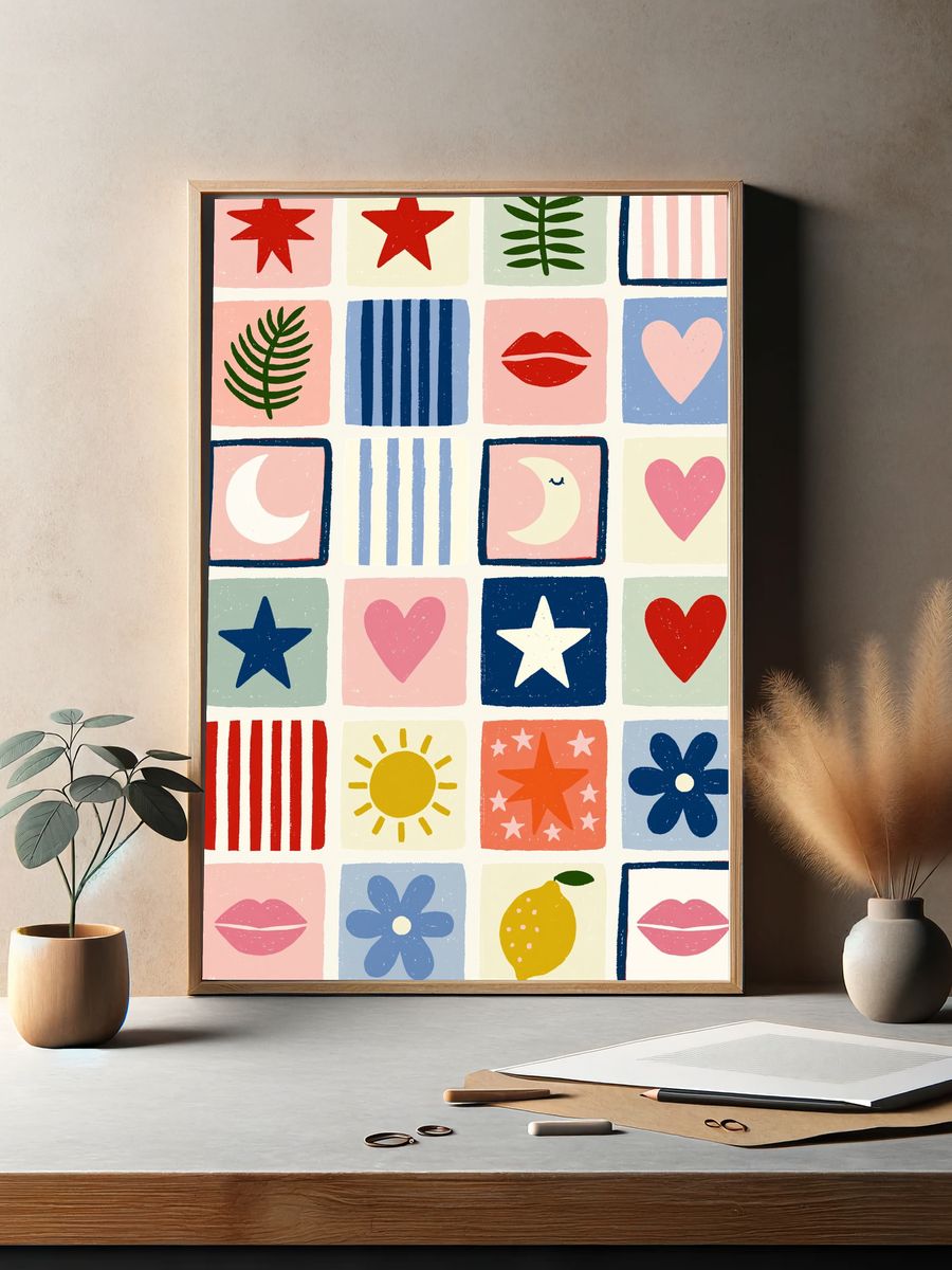 Playful Retro Icons Poster. — room view 2