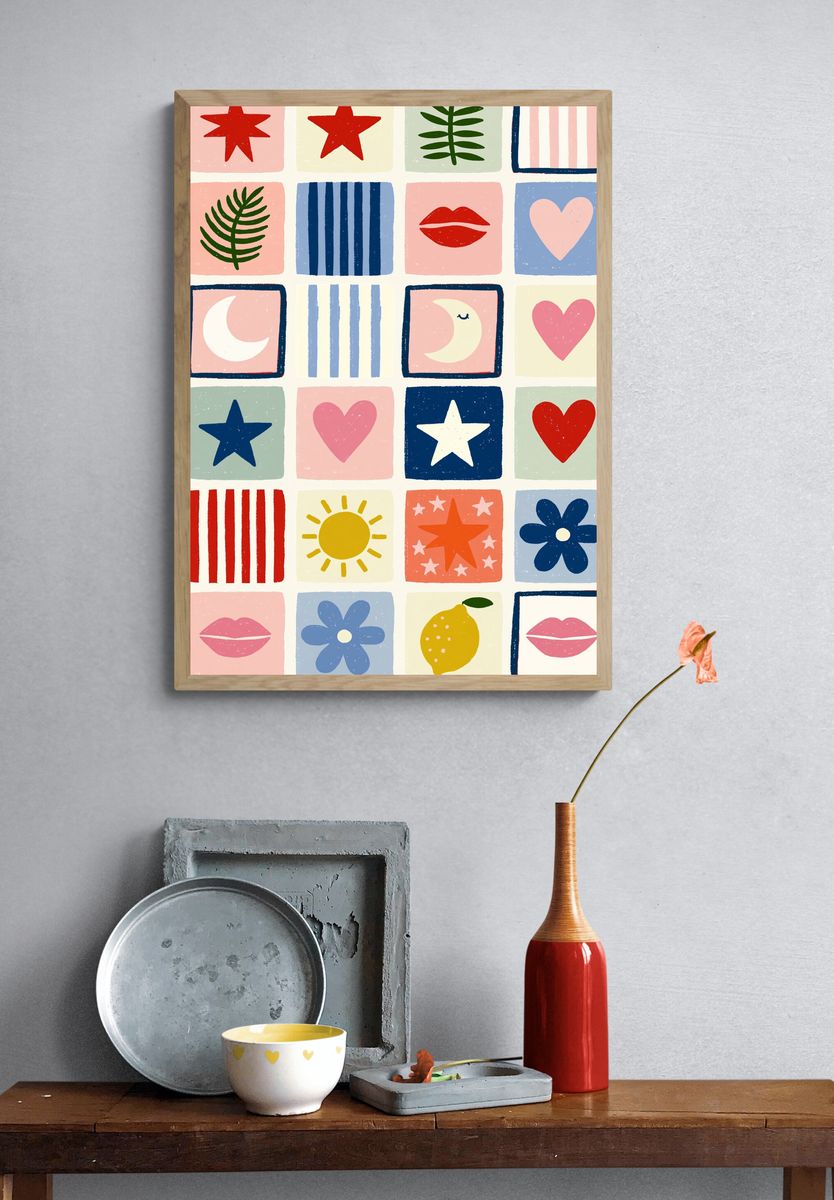 Playful Retro Icons Poster. — room view 3