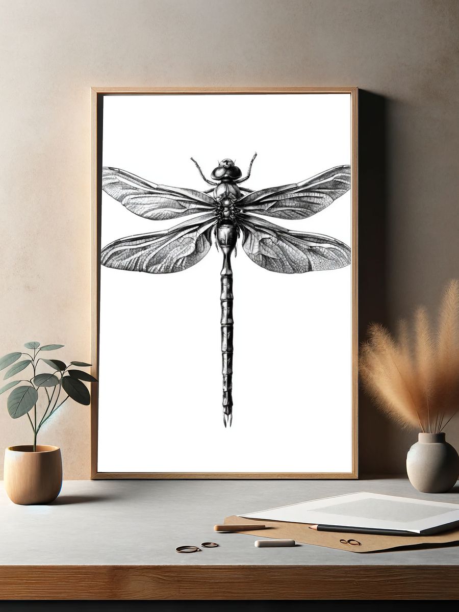 Dragonfly Ink Illustration Poster. — room view 2