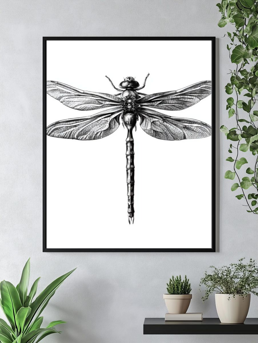Dragonfly Ink Illustration Poster. — room view 4