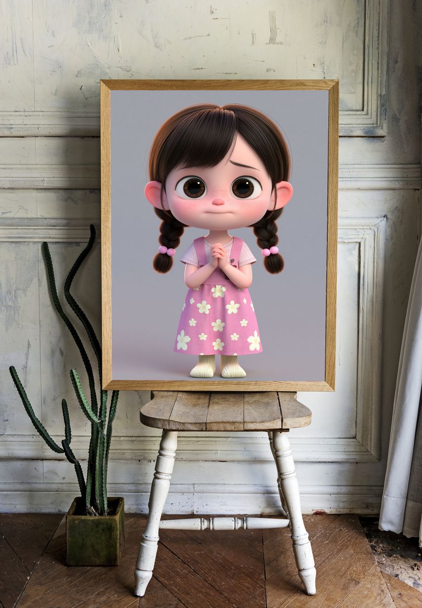 Cute Girl Character Illustration Poster. — room view 1