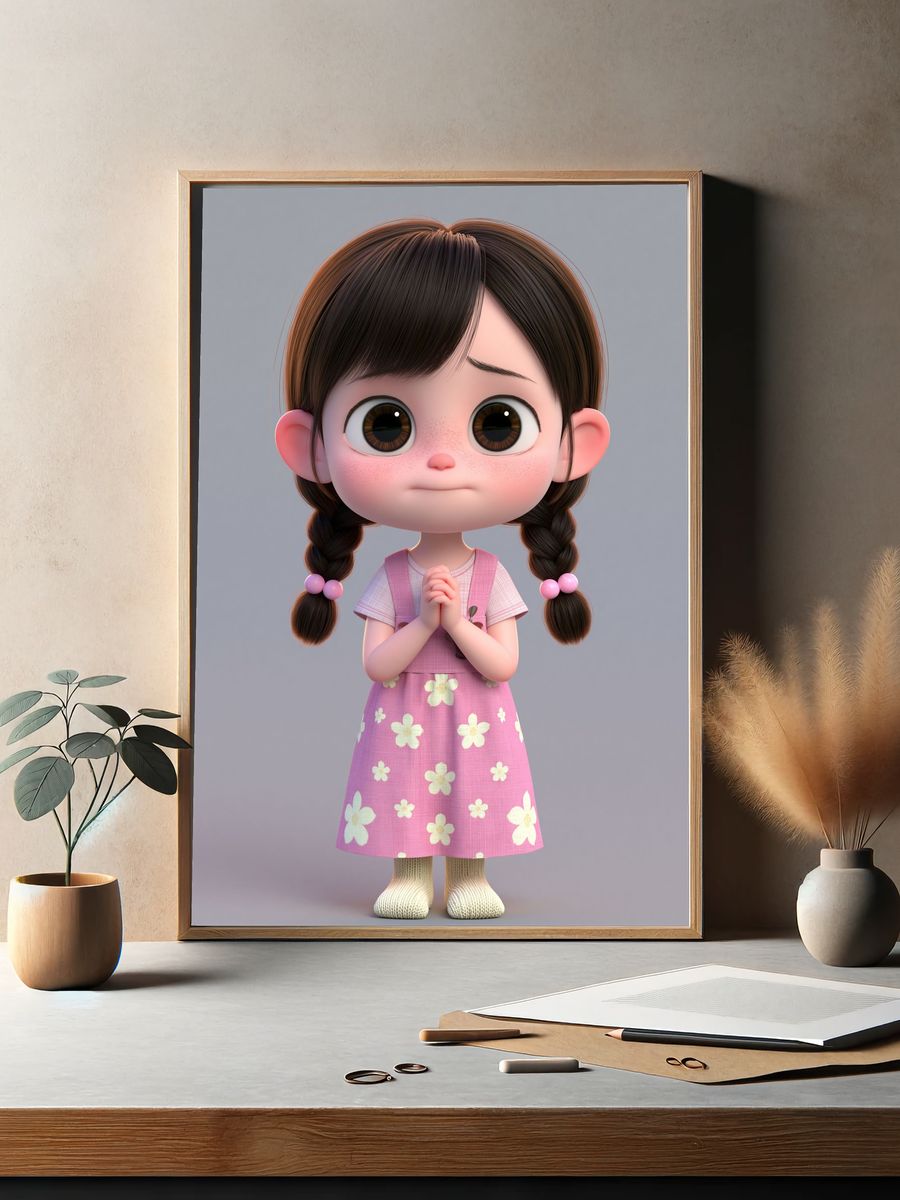 Cute Girl Character Illustration Poster. — room view 2