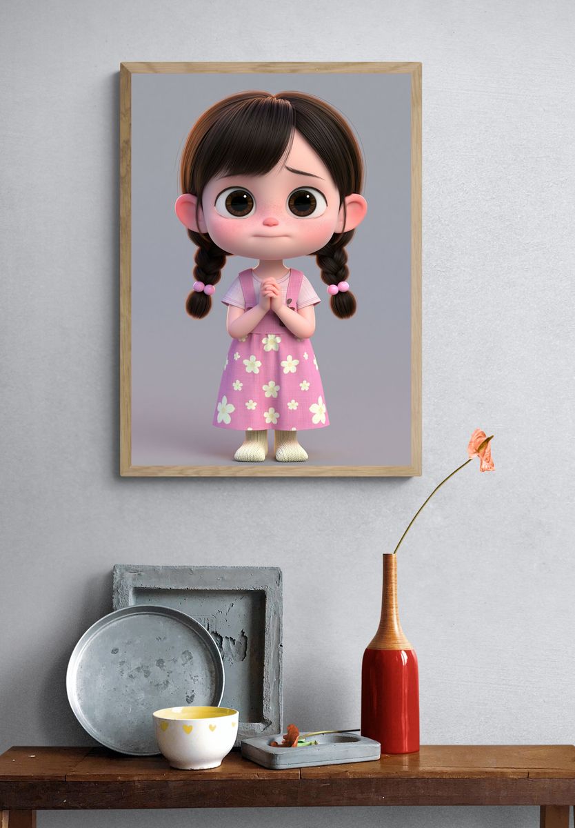 Cute Girl Character Illustration Poster. — room view 3