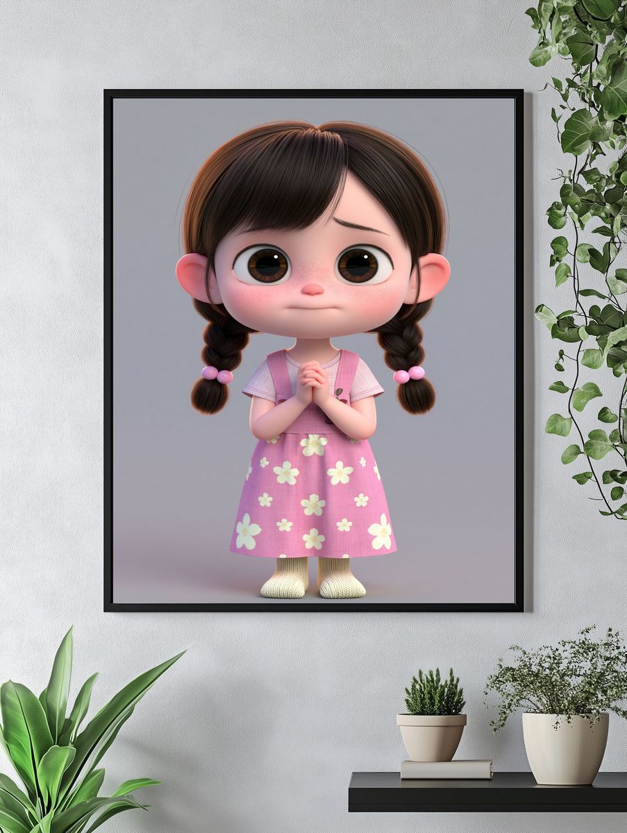 Cute Girl Character Illustration Poster. — room view 4