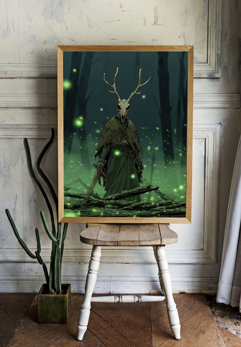 Antler Skull Forest Illustration Poster. — room view 1