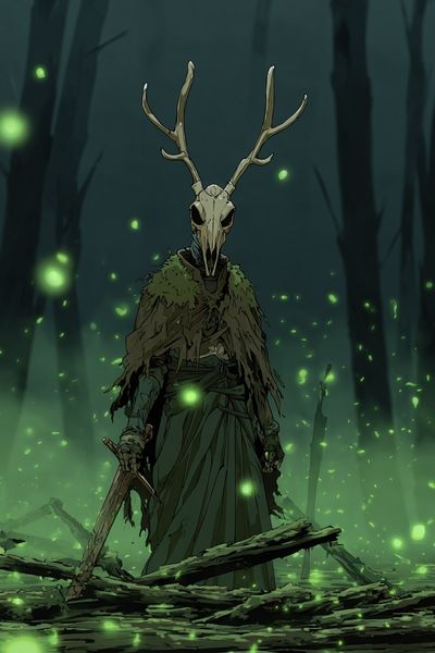 Antler Skull Forest Illustration Poster. poster print