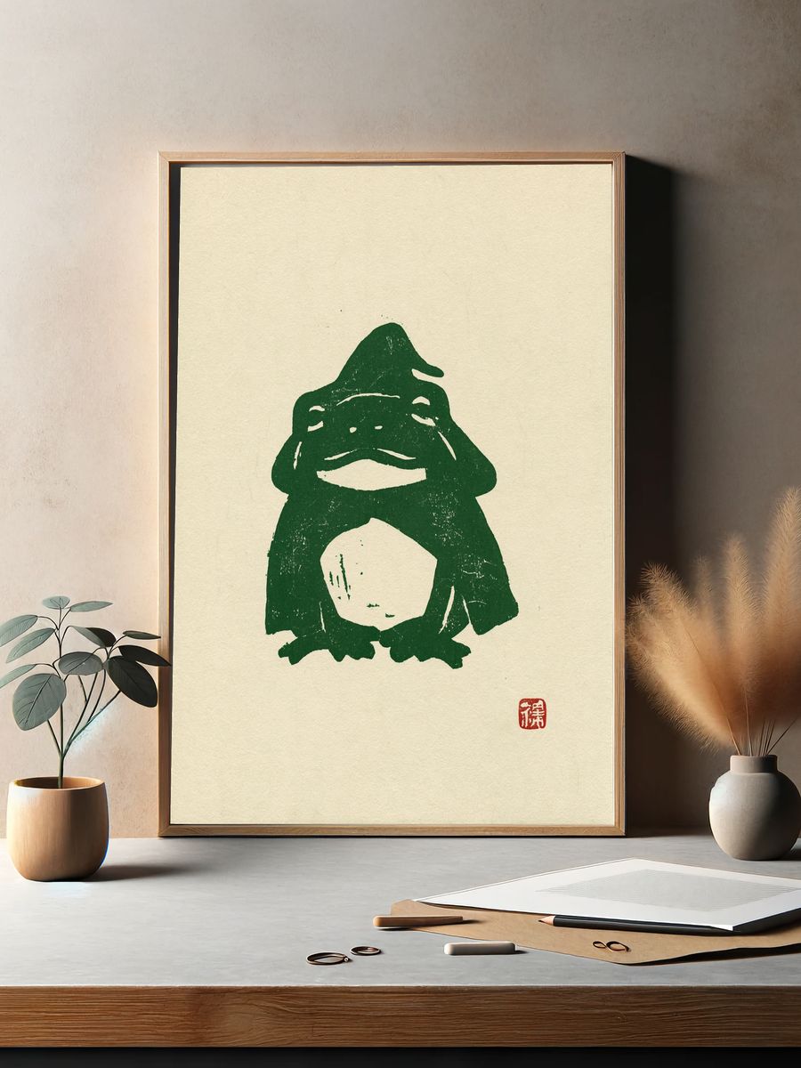 Green Frog Ink Illustration Poster. — room view 2