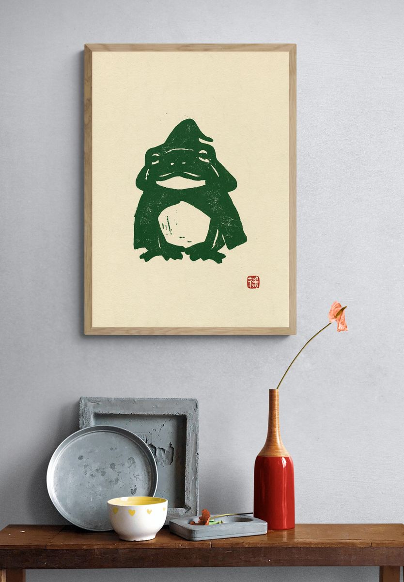 Green Frog Ink Illustration Poster. — room view 3
