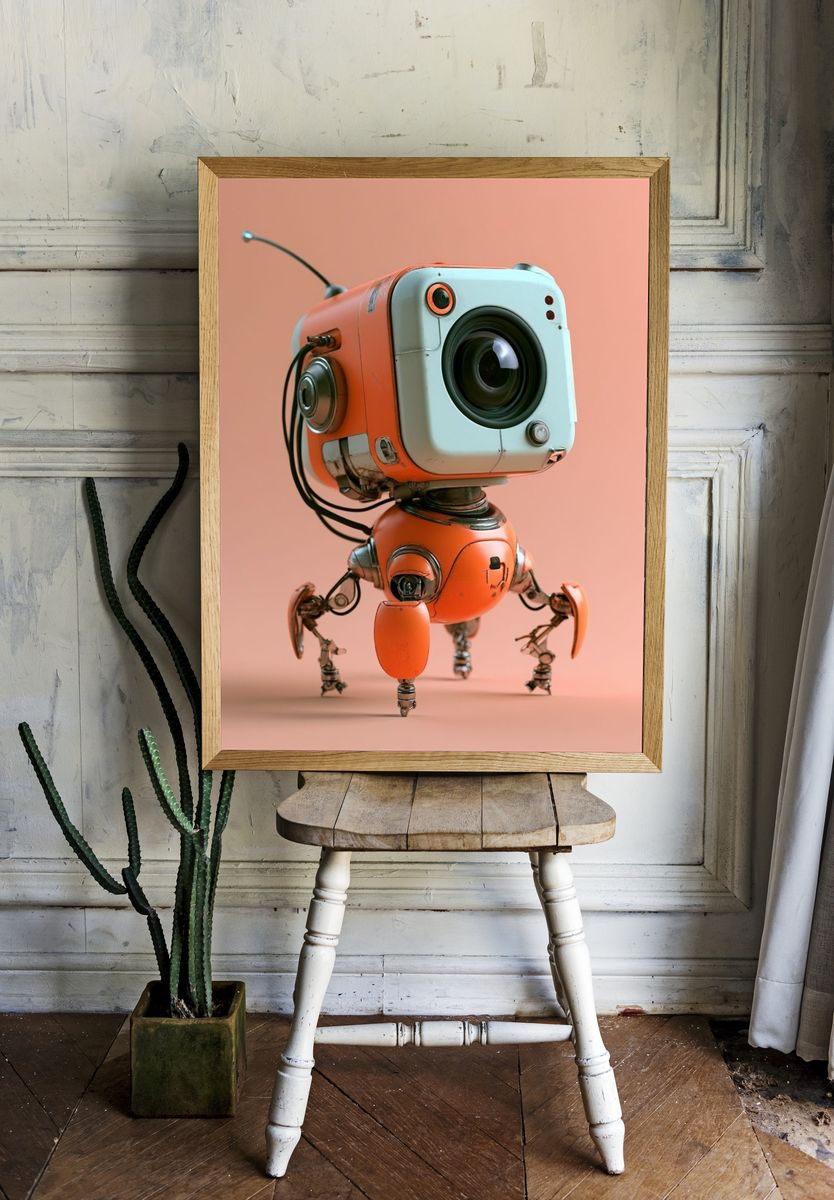 Retro Robot Camera Illustration Poster. room preview