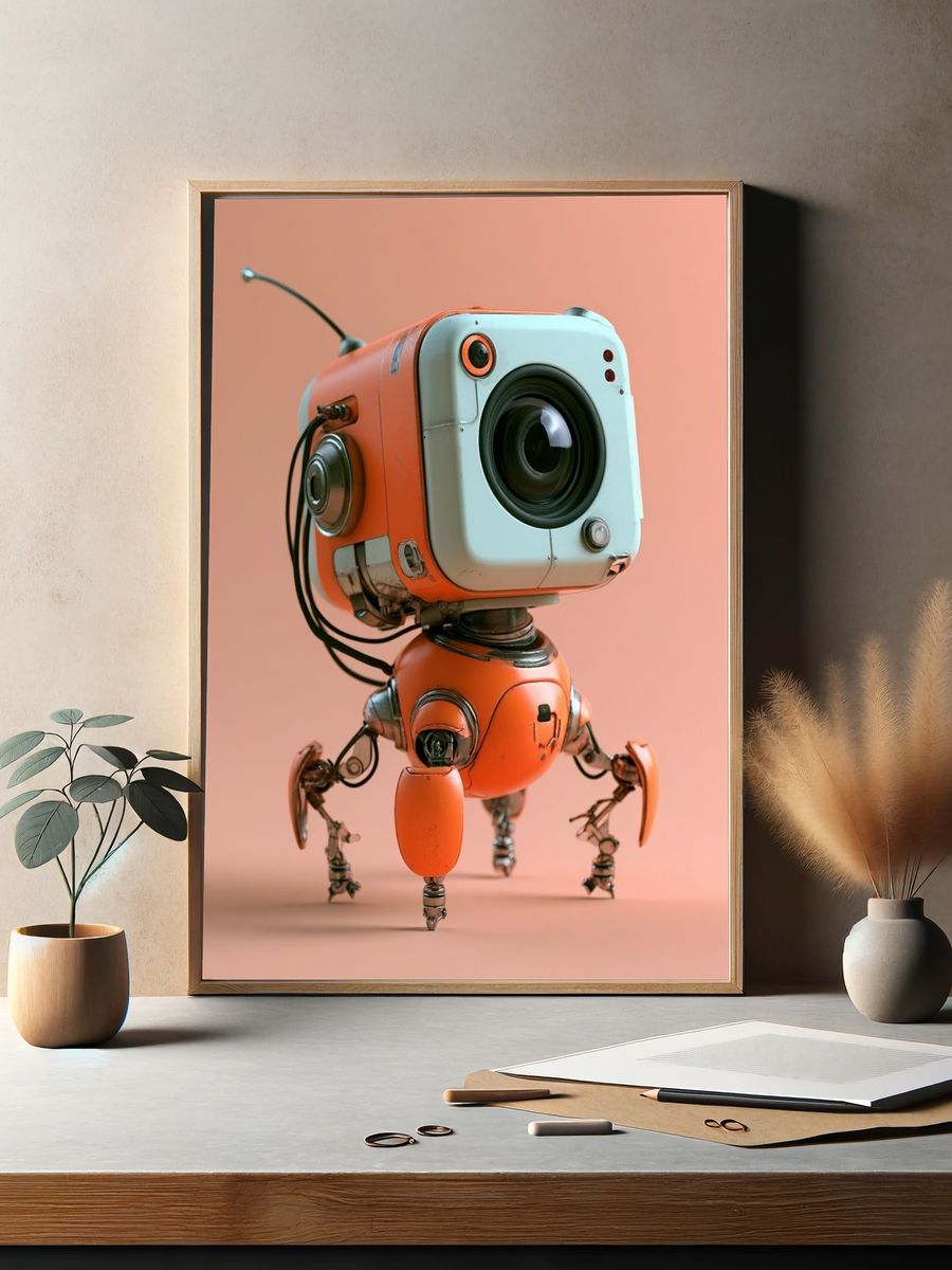 Retro Robot Camera Illustration Poster. — room view 2