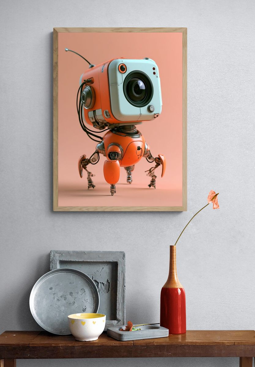 Retro Robot Camera Illustration Poster. — room view 3