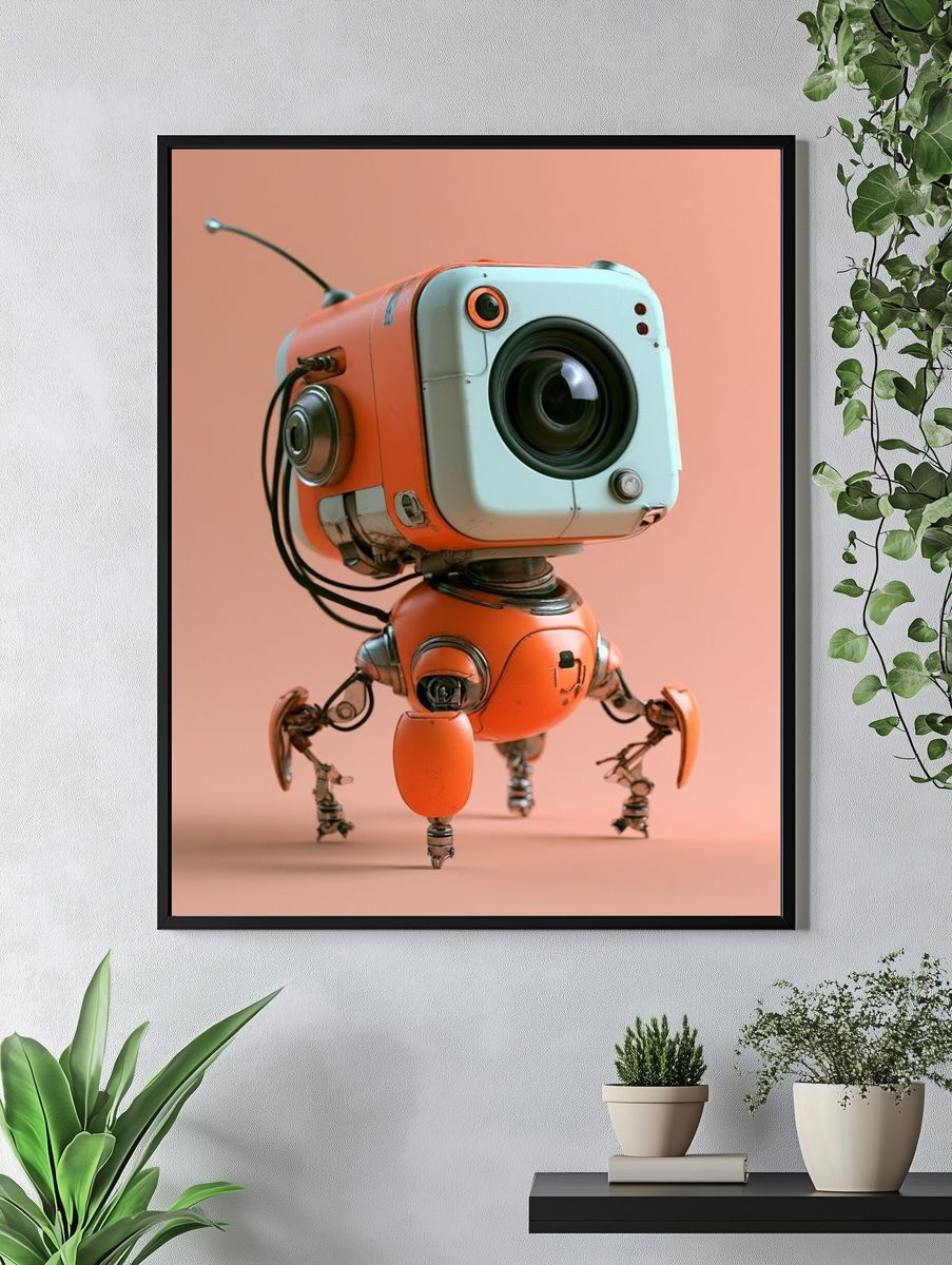 Retro Robot Camera Illustration Poster. — room view 4