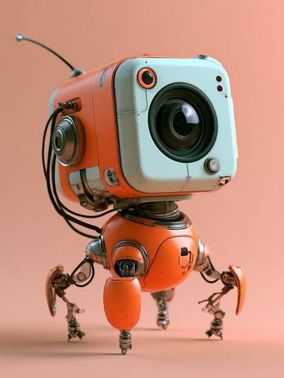 Retro Robot Camera Illustration Poster.