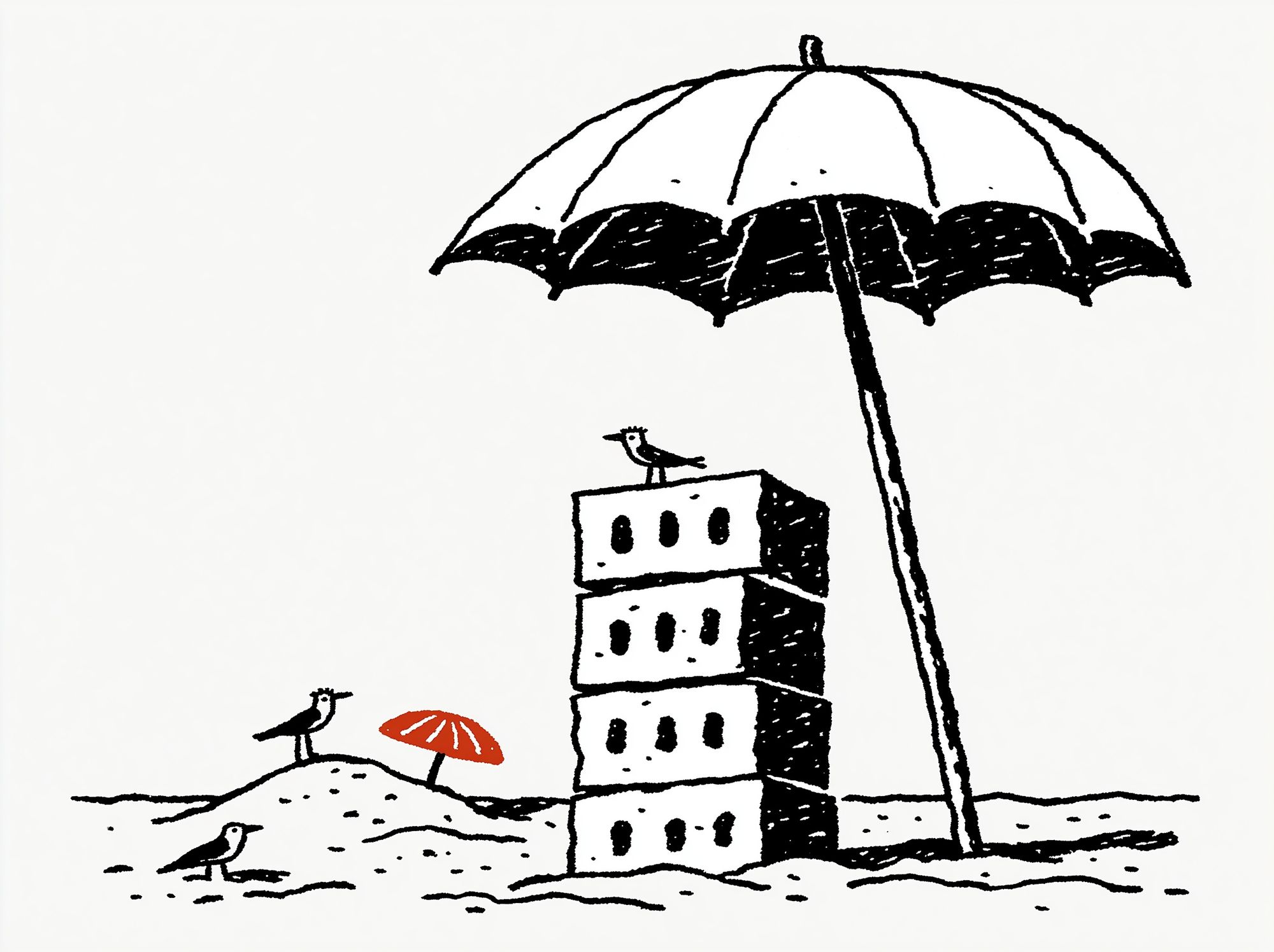 Beach Umbrella Birds Illustration Poster. poster detail