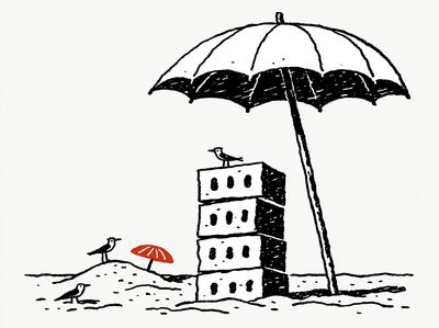 Beach Umbrella Birds Illustration Poster. poster