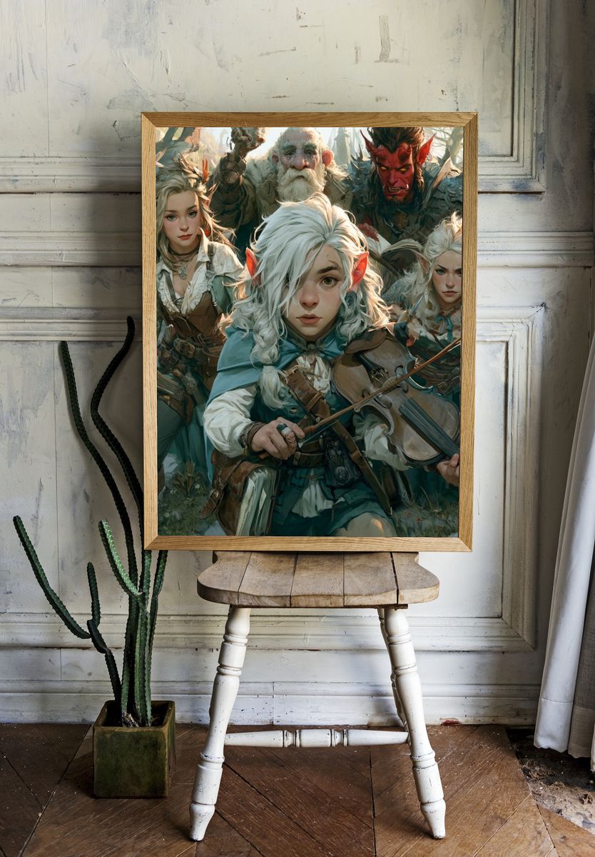Fantasy Elf Ensemble Illustration Poster. — room view 1