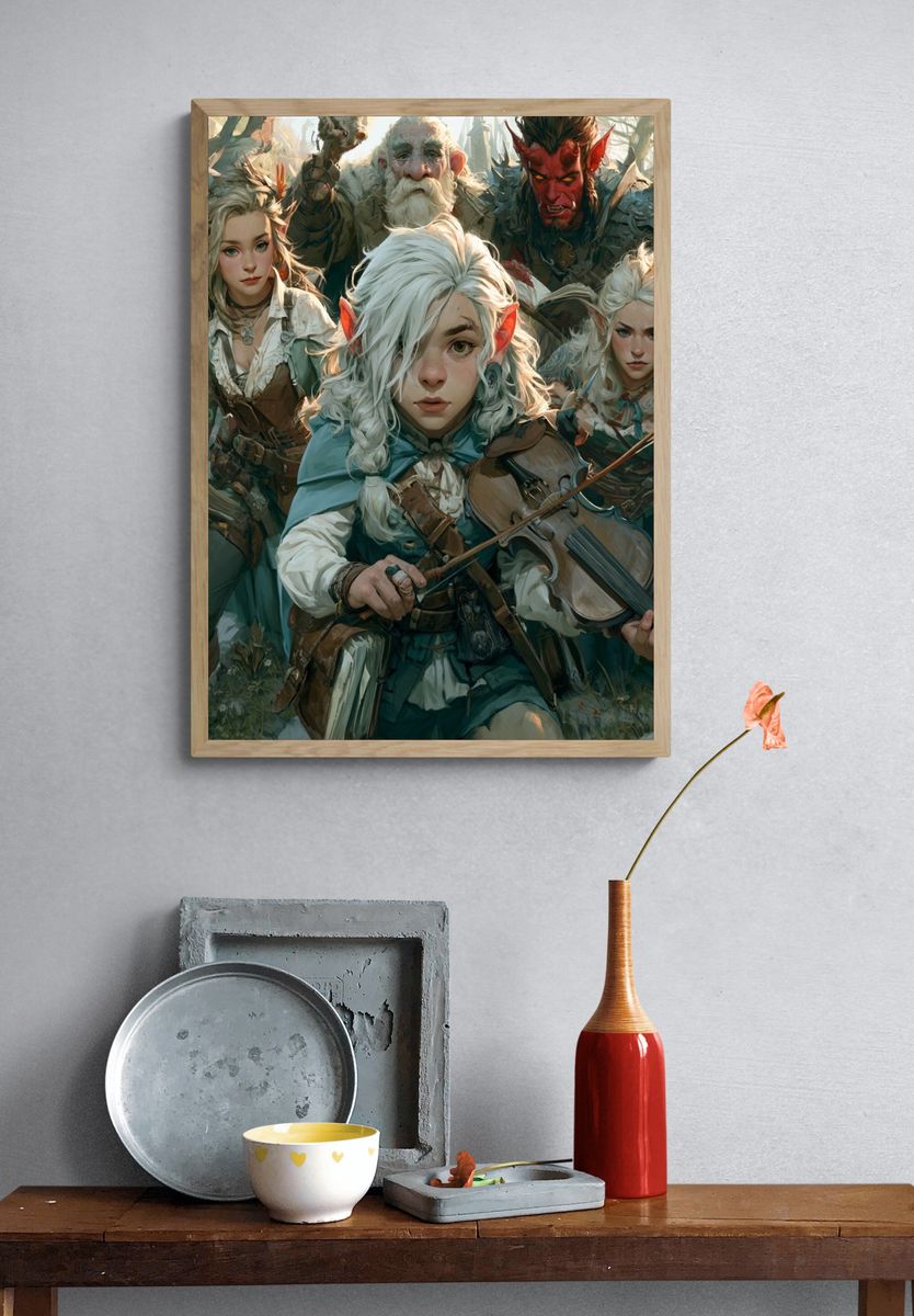 Fantasy Elf Ensemble Illustration Poster. — room view 3