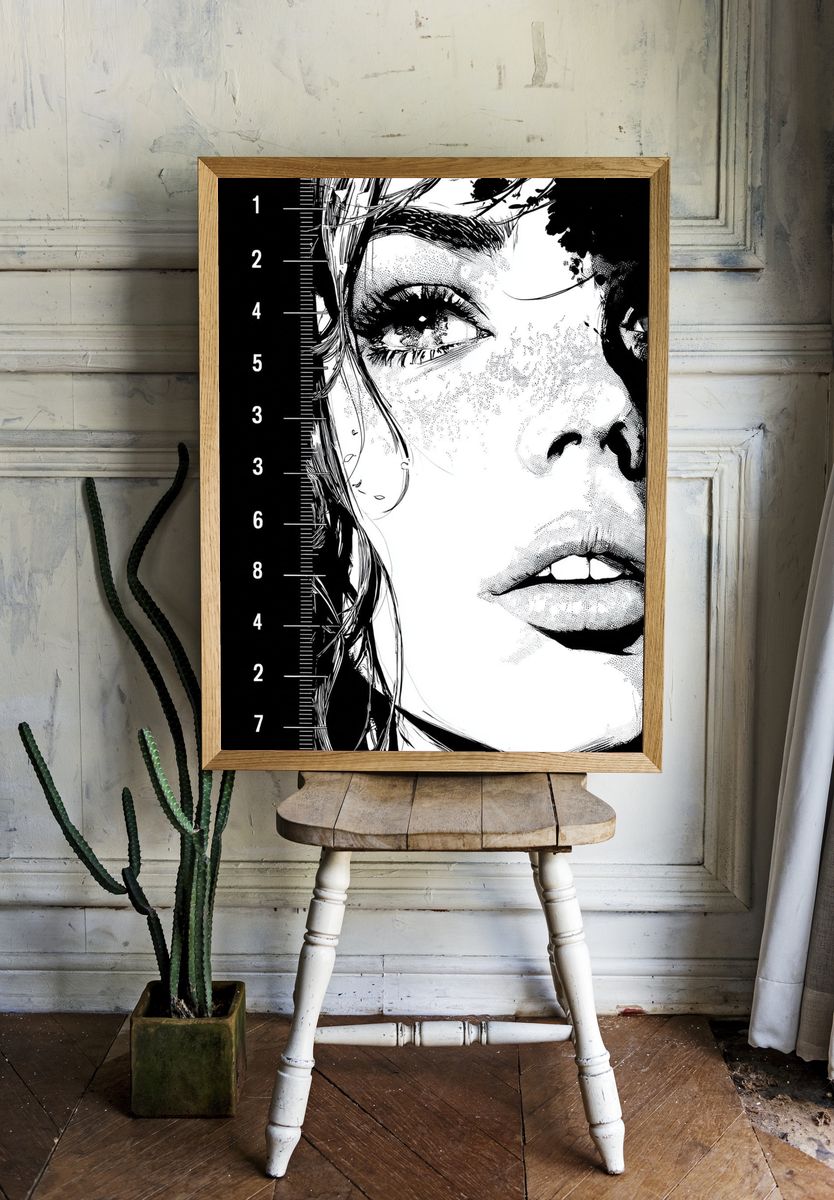 Monochrome Face Study Illustration Poster. room preview