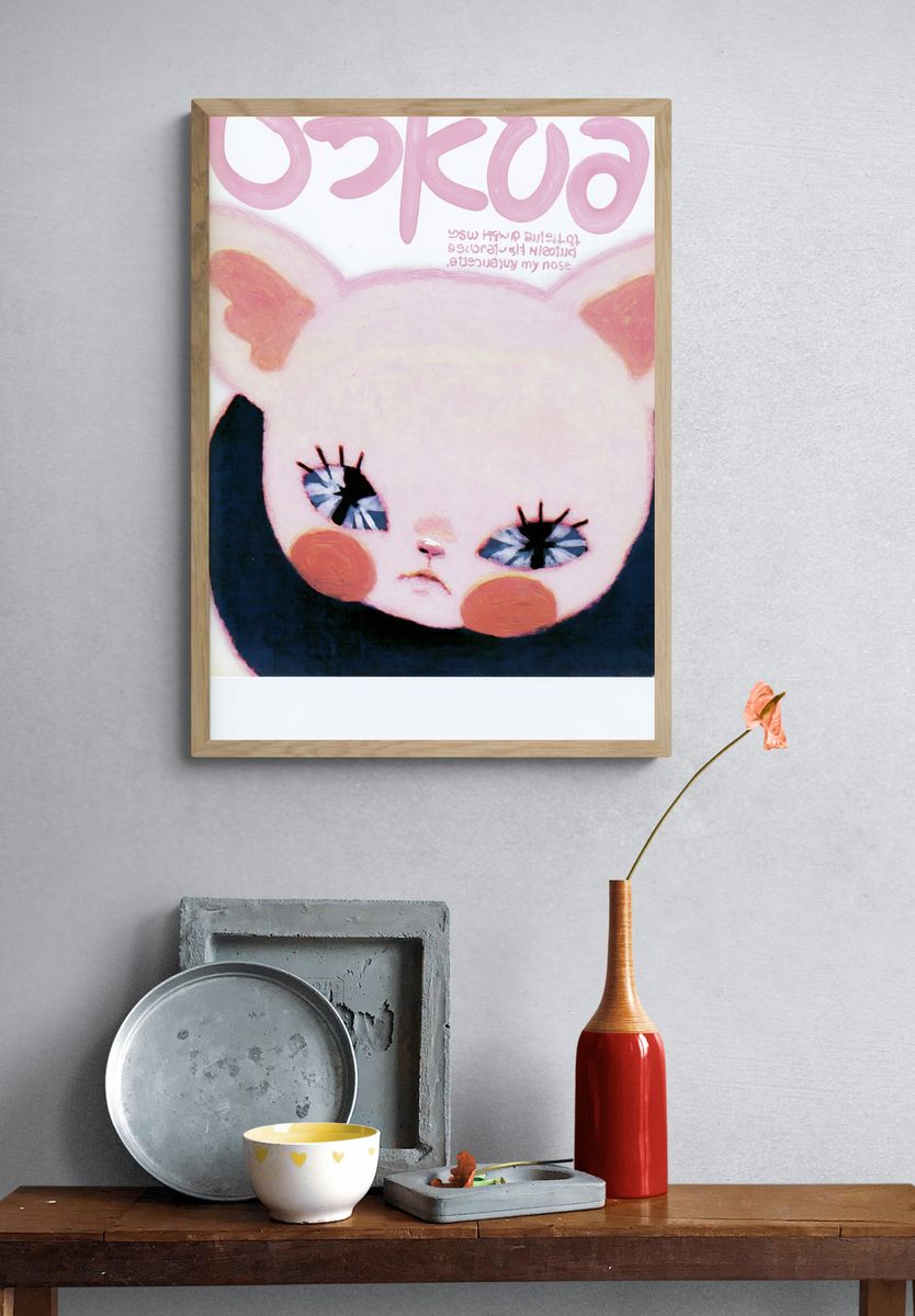 Pink Bunny Face Illustration Poster. — room view 3