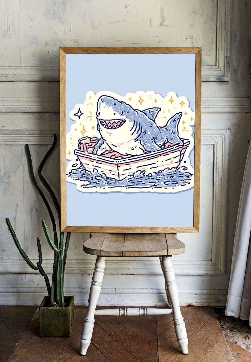 Shark Bath Time Illustration Poster. room preview