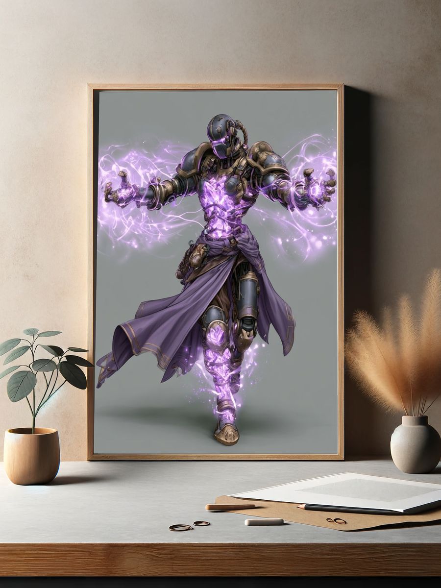 Arcane Cyber Warrior Illustration Poster. — room view 2