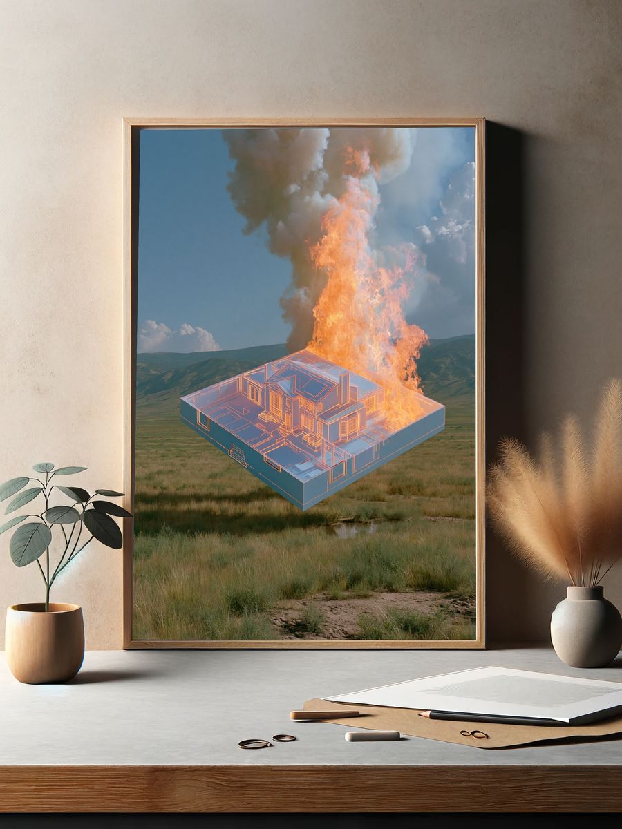 Burning House Blueprint Print. — room view 2