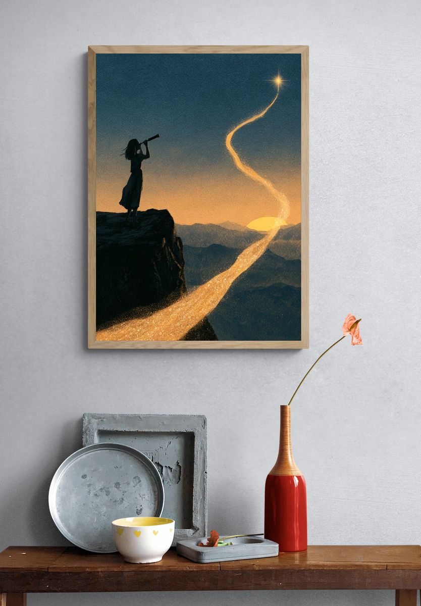 Stargazer Mountain Silhouette Poster. — room view 3