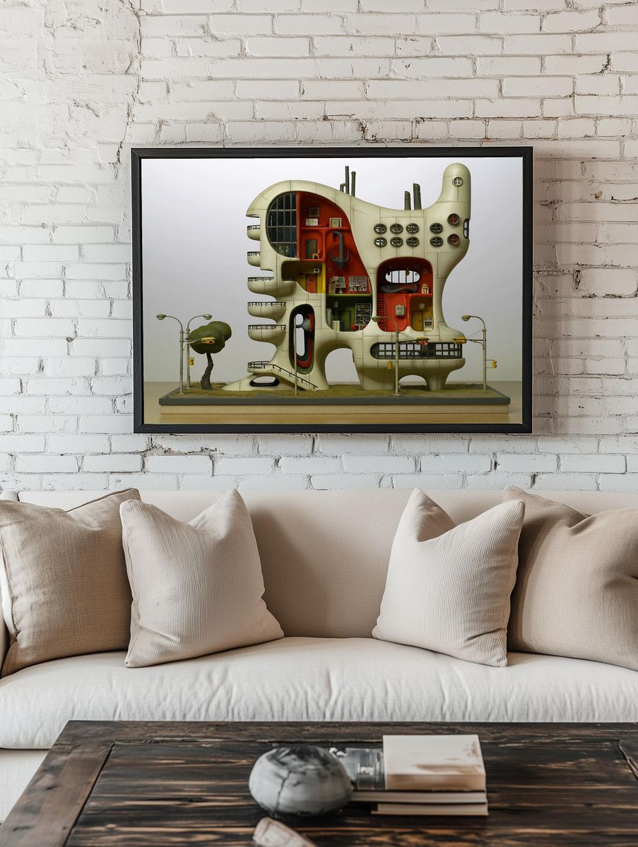 Futuristic Cutaway House Illustration Poster. room preview