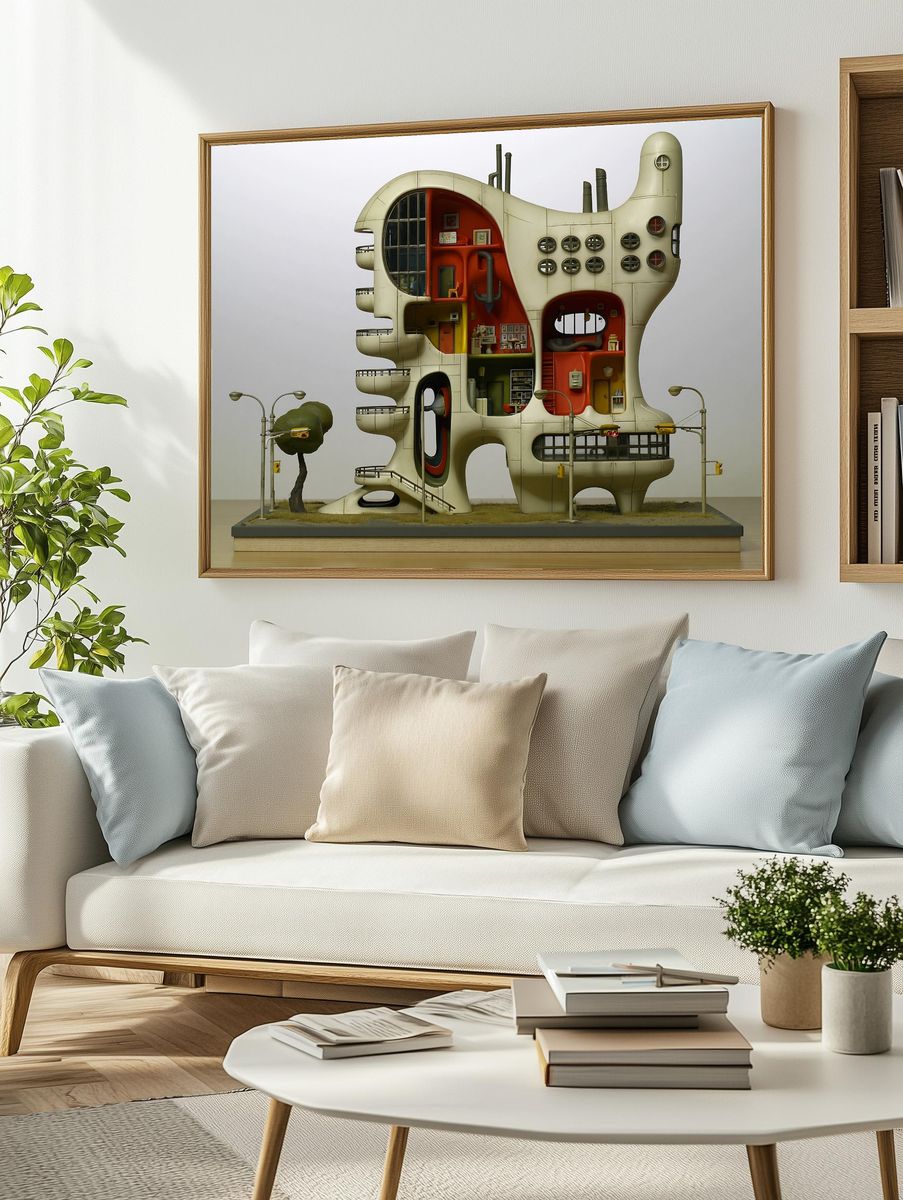 Futuristic Cutaway House Illustration Poster. — room view 2