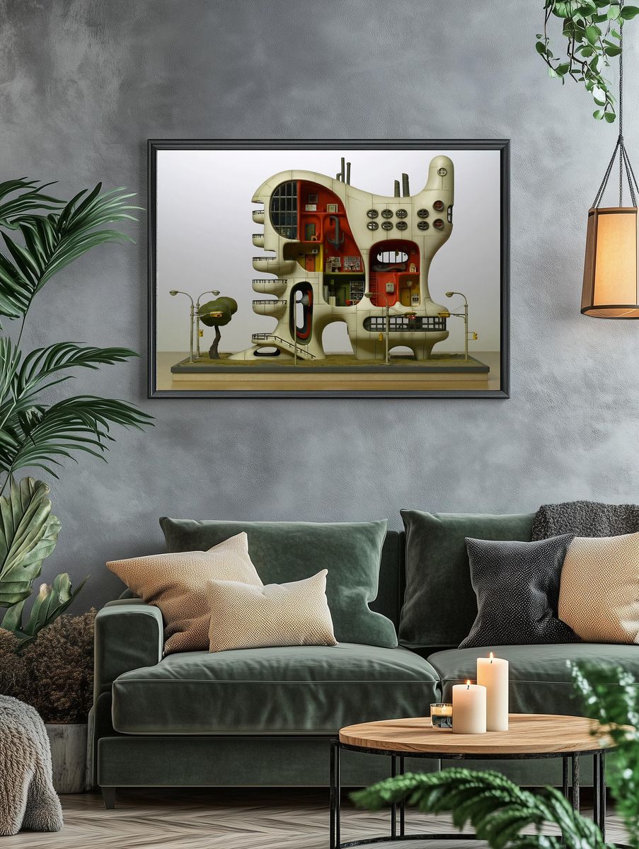Futuristic Cutaway House Illustration Poster. — room view 4