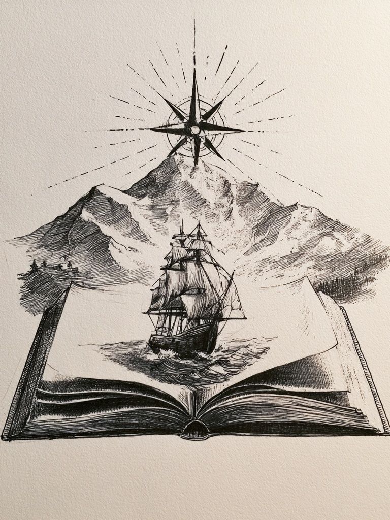 Sailing Book and Mountain Print. poster detail
