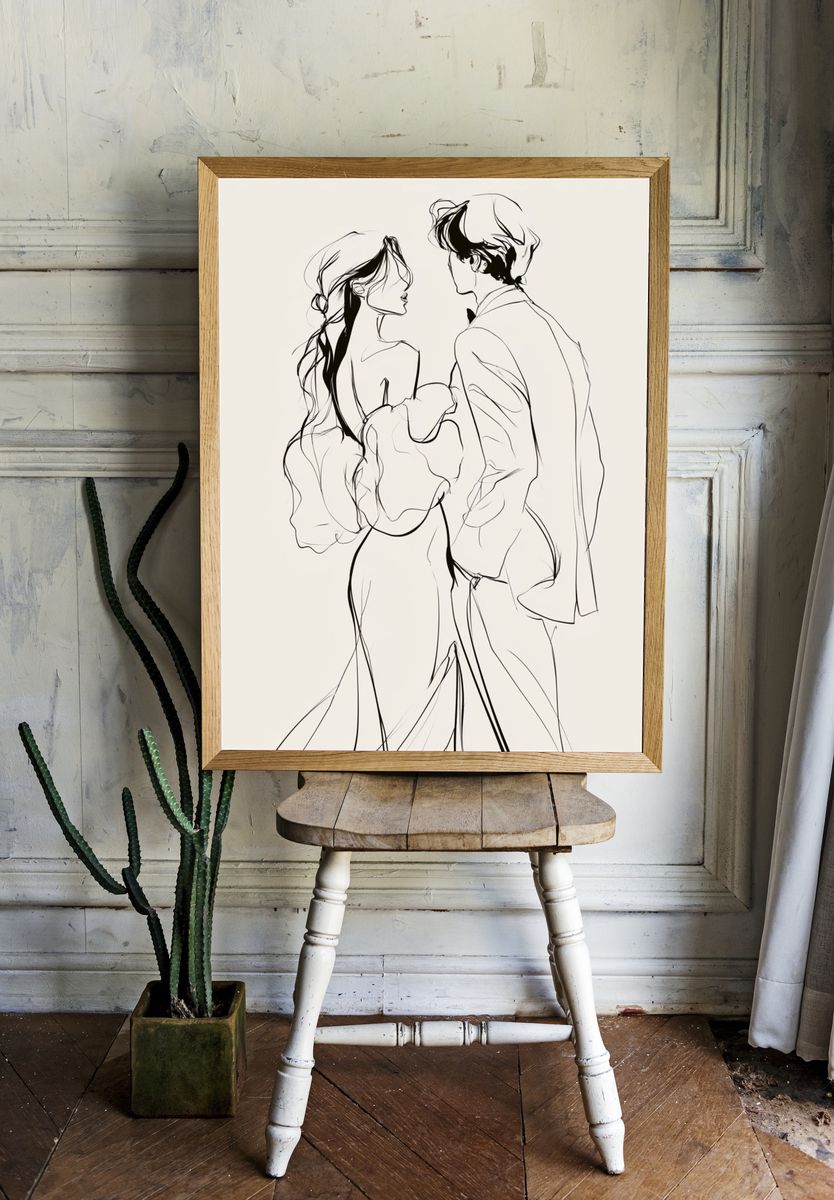 Elegant Couple Line Art Poster. — room view 1