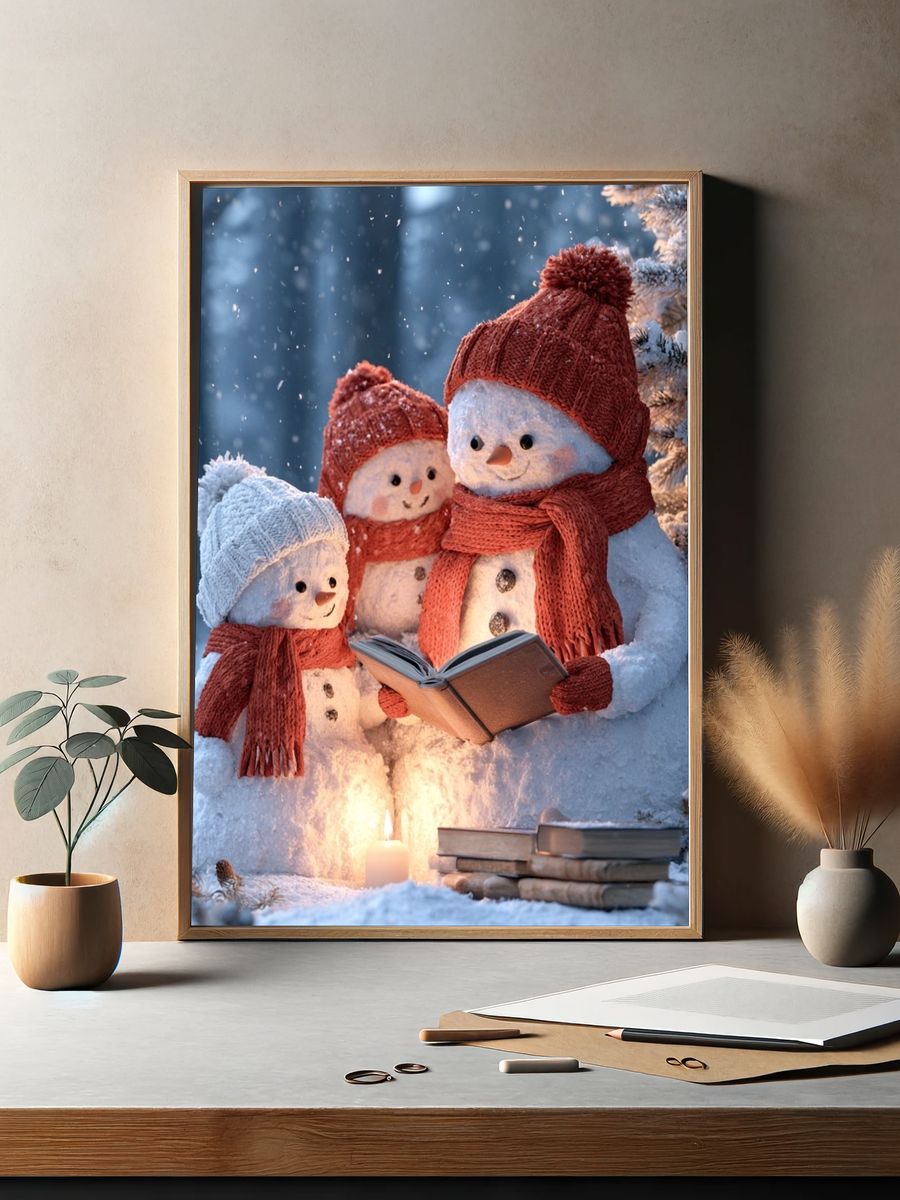 Snowman Family Reading Poster. — room view 2