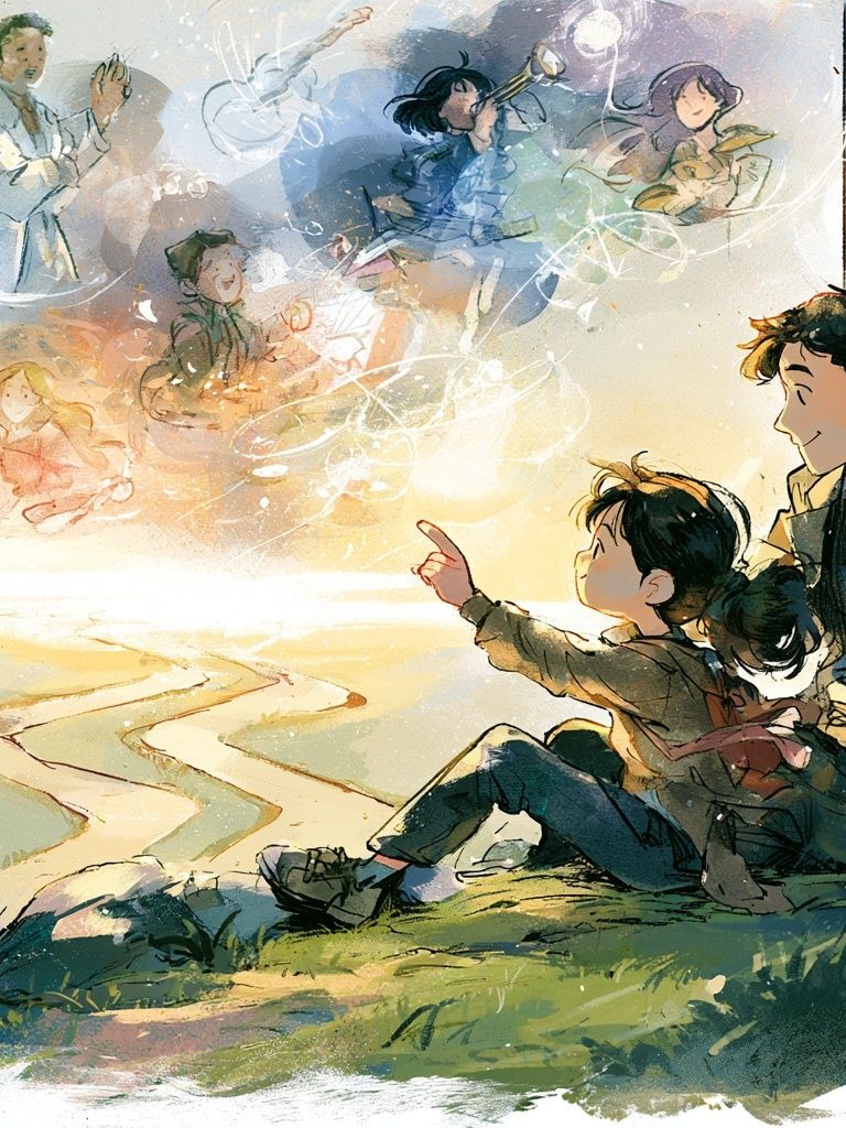 Dreamy Family Sunset Illustration Poster. poster — illustration art