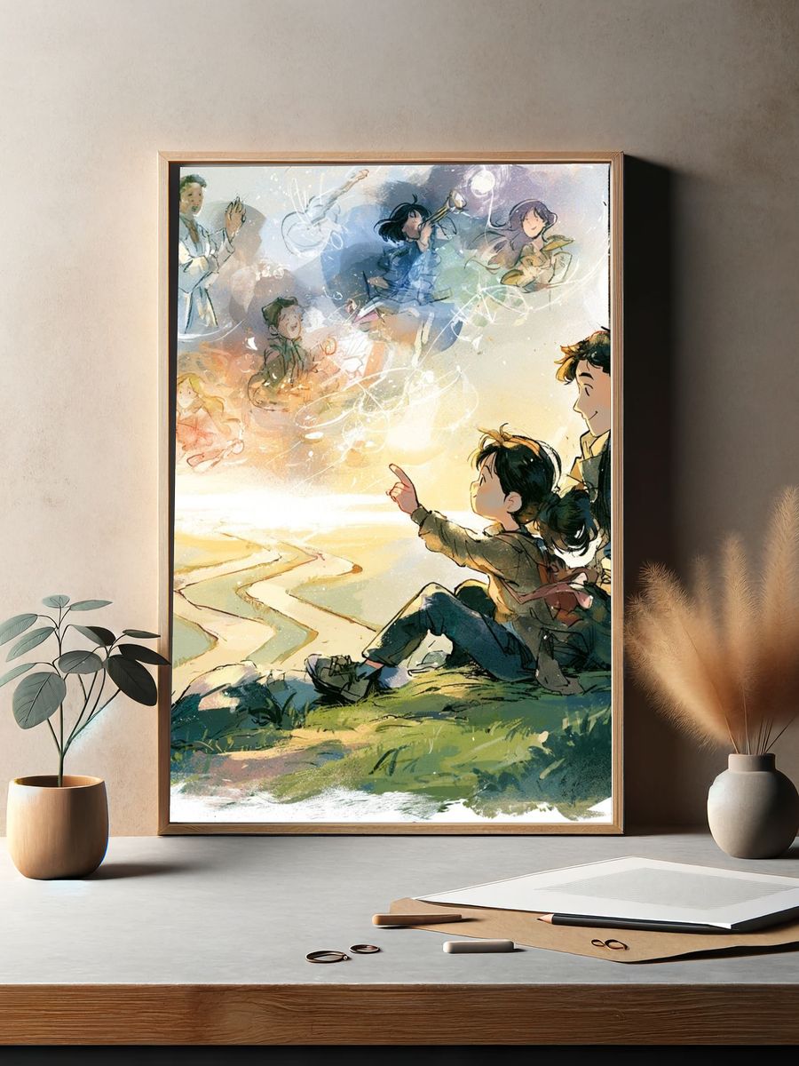 Dreamy Family Sunset Illustration Poster. — room view 2