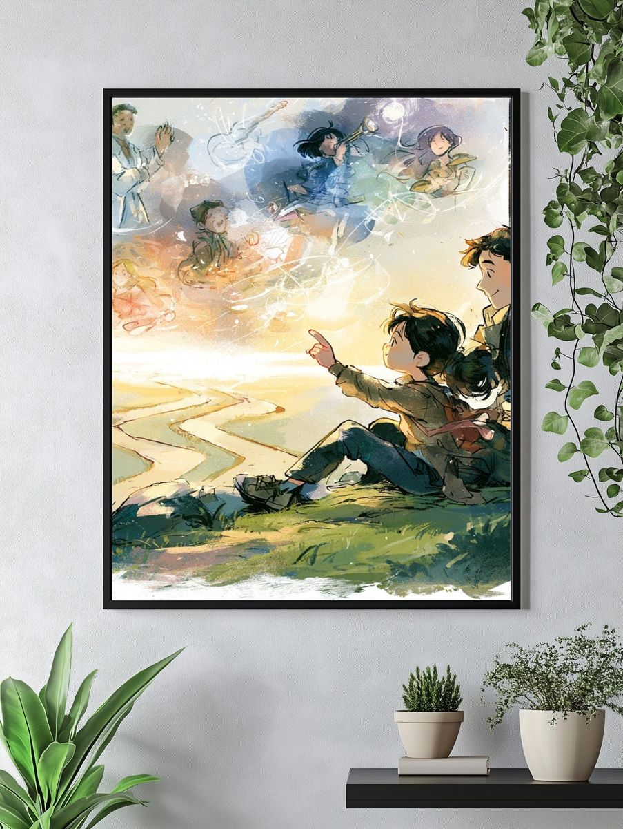 Dreamy Family Sunset Illustration Poster. — room view 4
