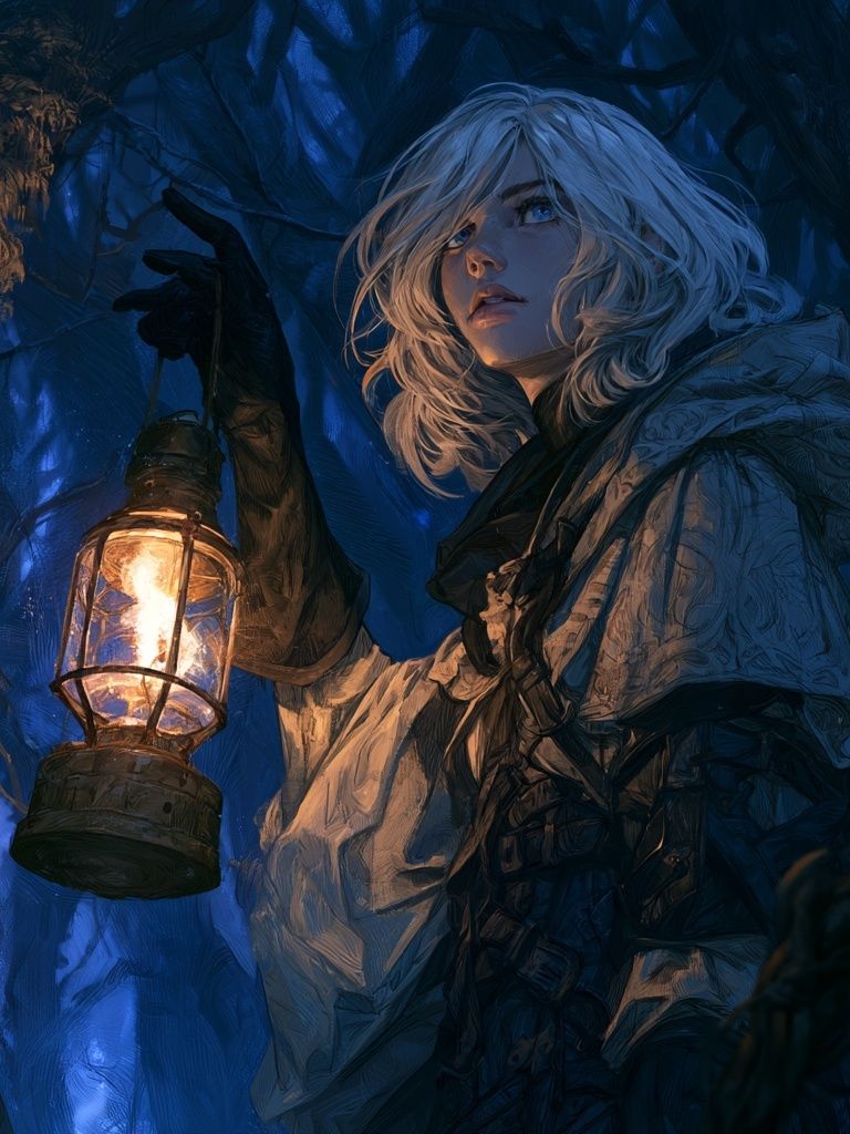 Lantern in the Blue Forest Poster. poster detail