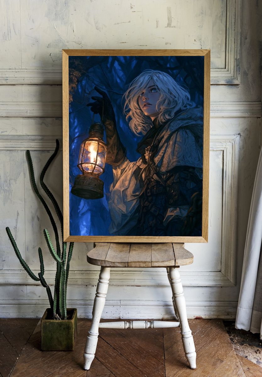 Lantern in the Blue Forest Poster. room preview
