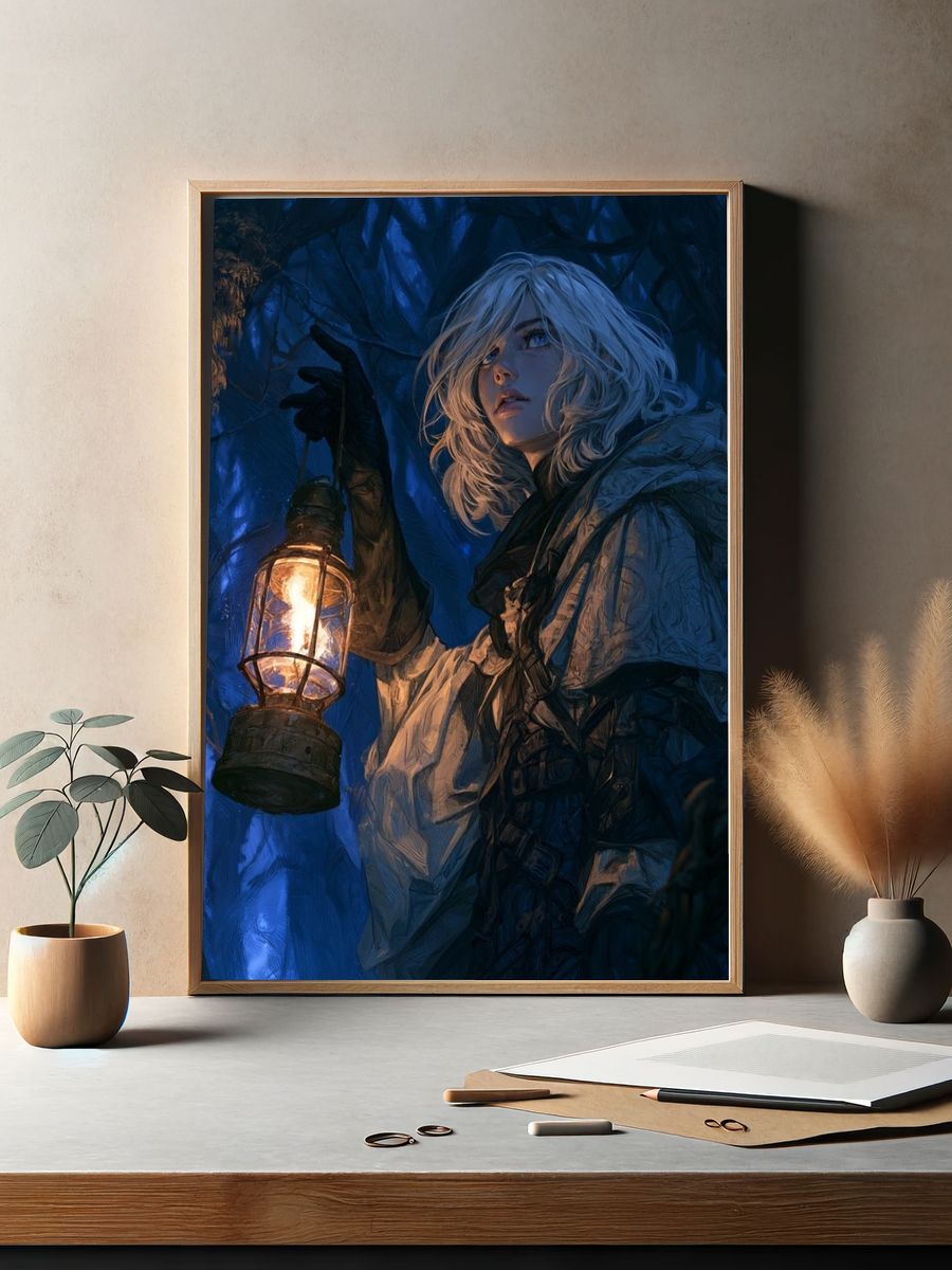 Lantern in the Blue Forest Poster. — room view 2
