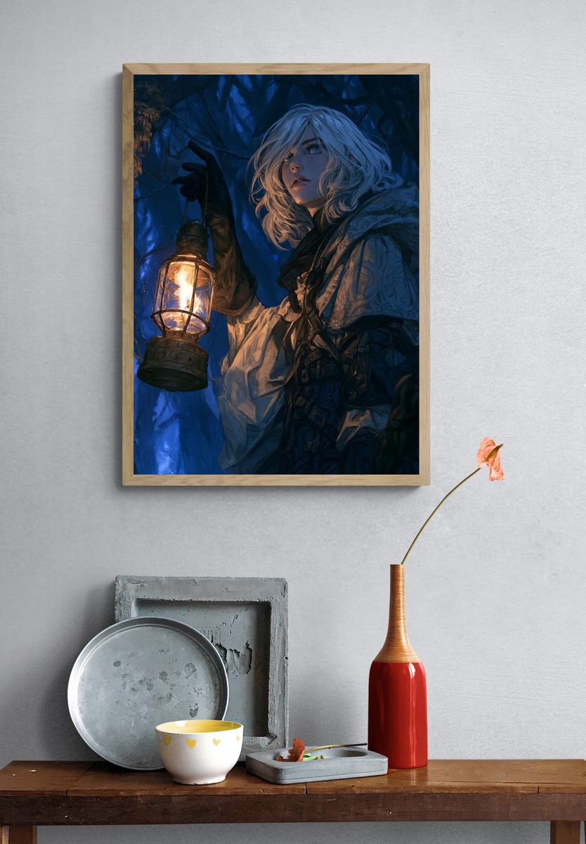 Lantern in the Blue Forest Poster. — room view 3