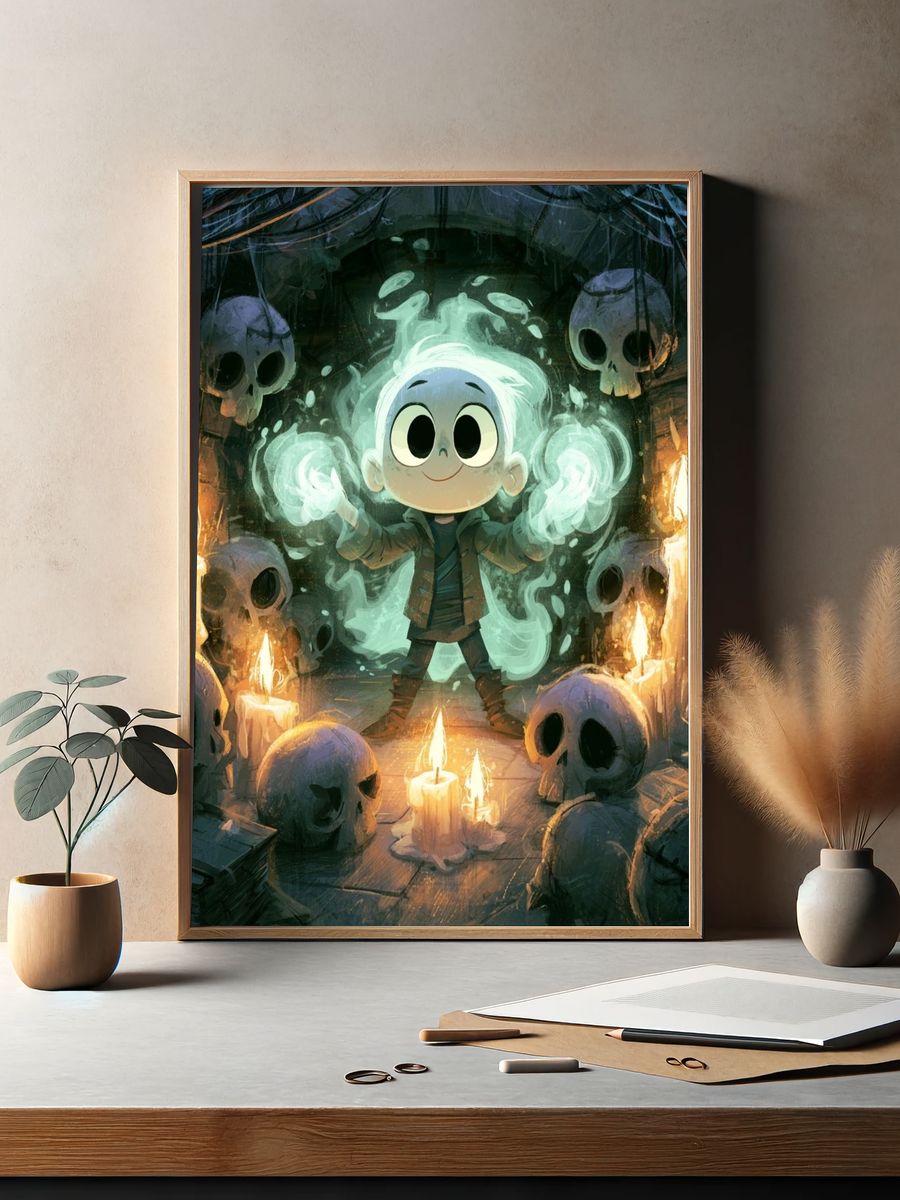 Ghost Child Candlelit Illustration Poster. — room view 2