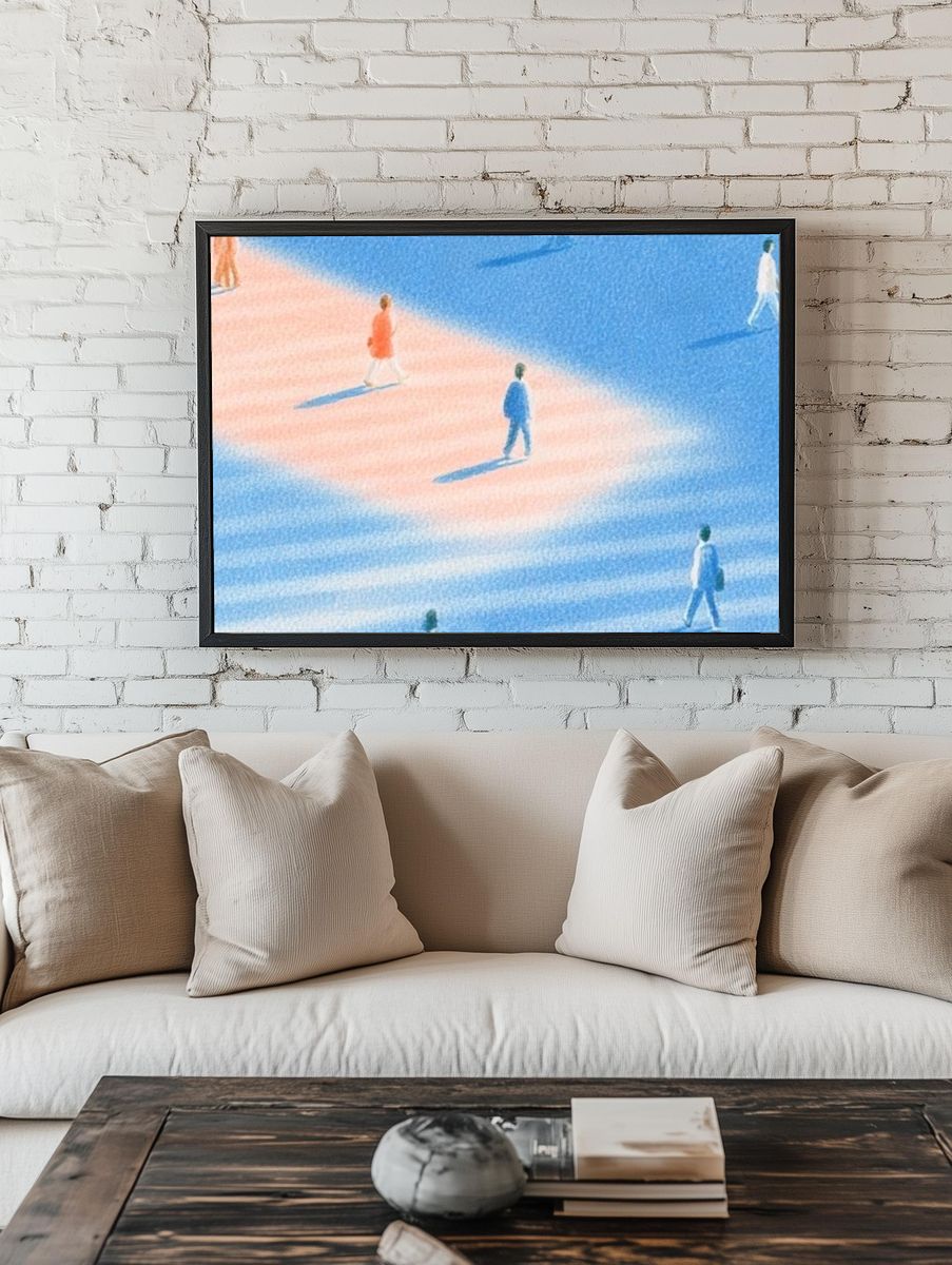 Dreamlike Walkers Illustration Print. room preview
