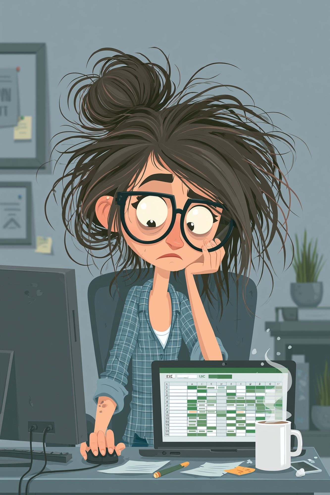 Overworked Office Girl Illustration Poster. poster — illustration art