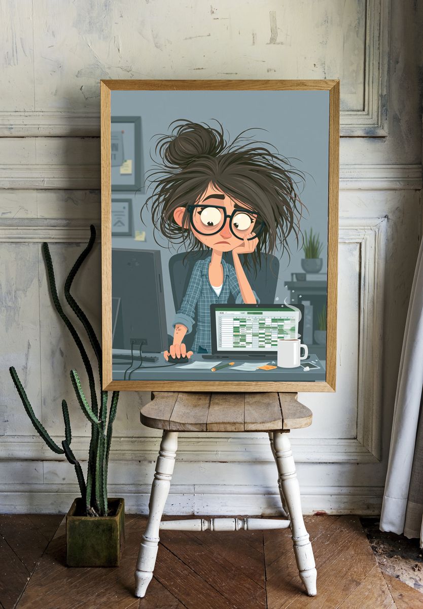 Overworked Office Girl Illustration Poster. room preview