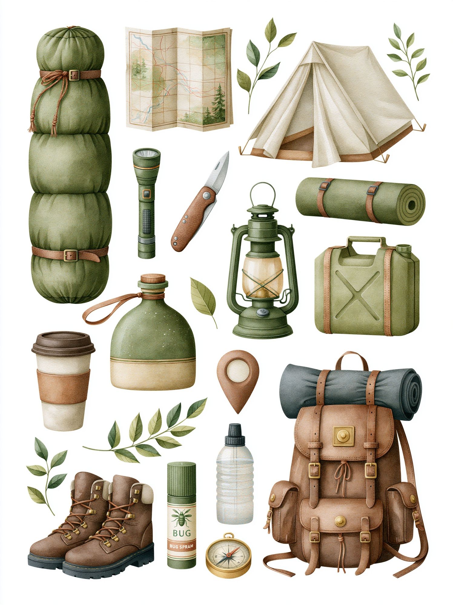 Camping Gear Watercolor Poster. poster detail