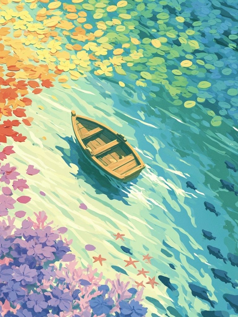 Colorful Boat on Water Illustration Poster. poster — illustration art