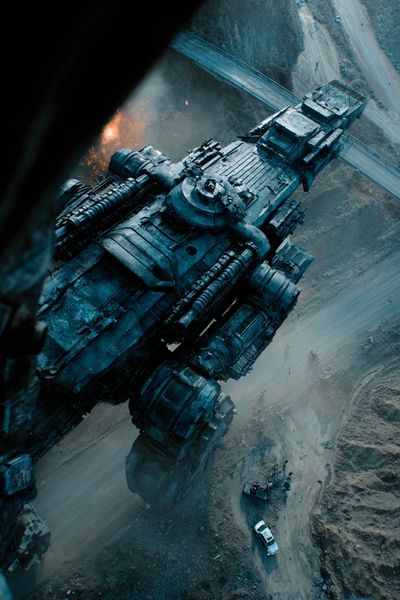 Giant Mech Over Desert Road Print. poster print