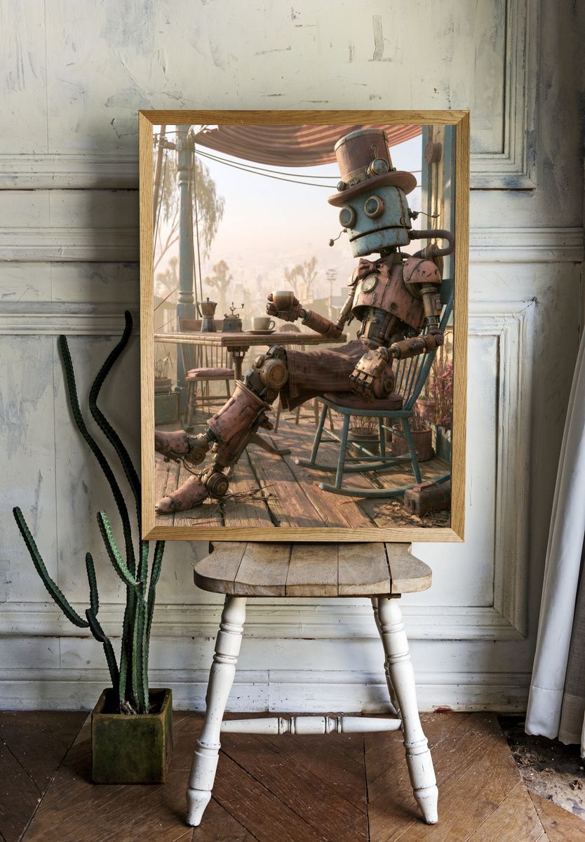 Steampunk Robot Porch Print. — room view 1