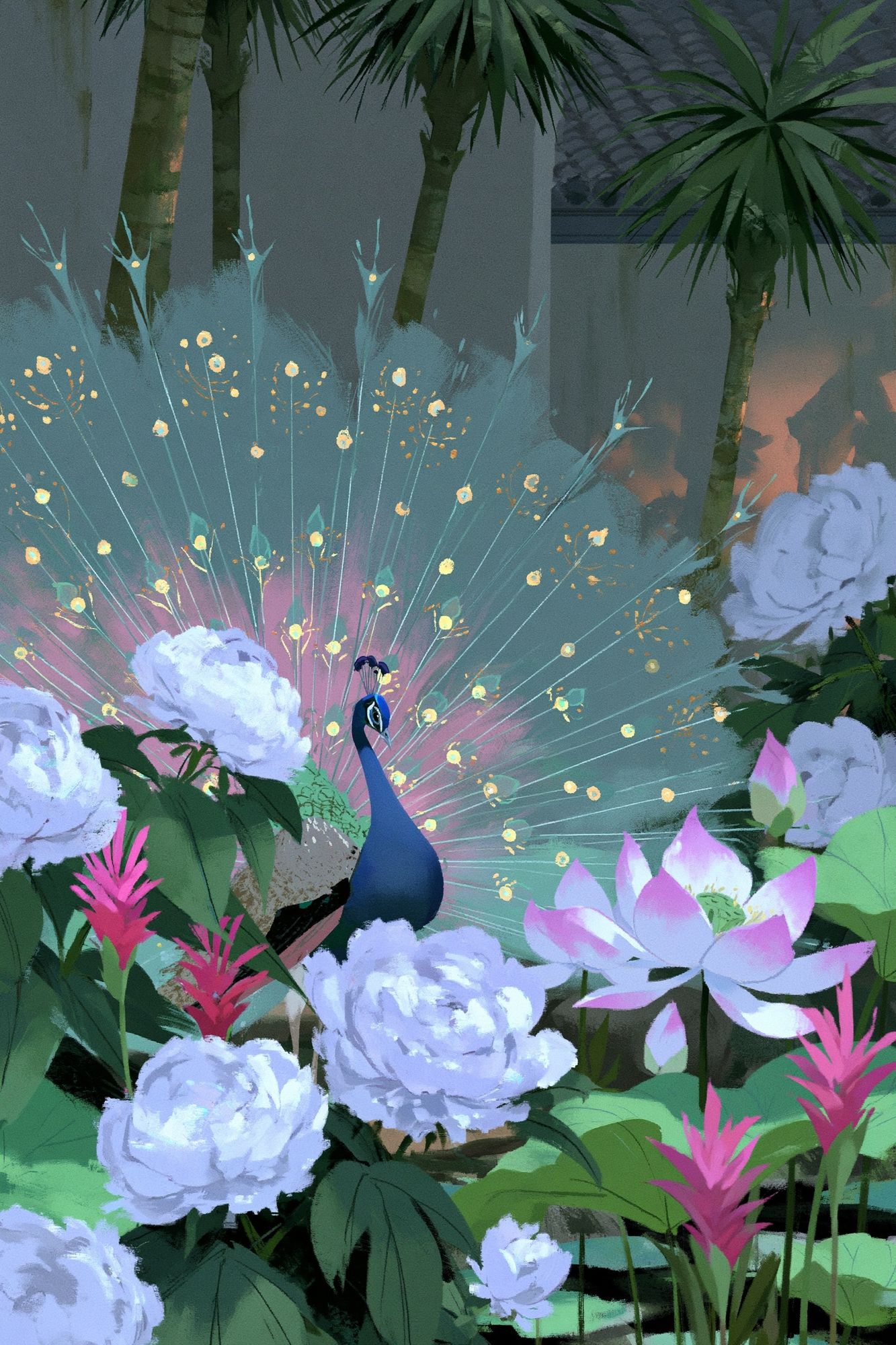Peacock Garden Digital Art Poster. poster detail