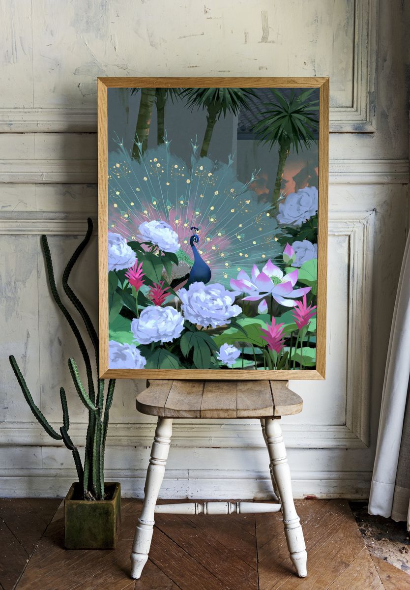 Peacock Garden Digital Art Poster. room preview